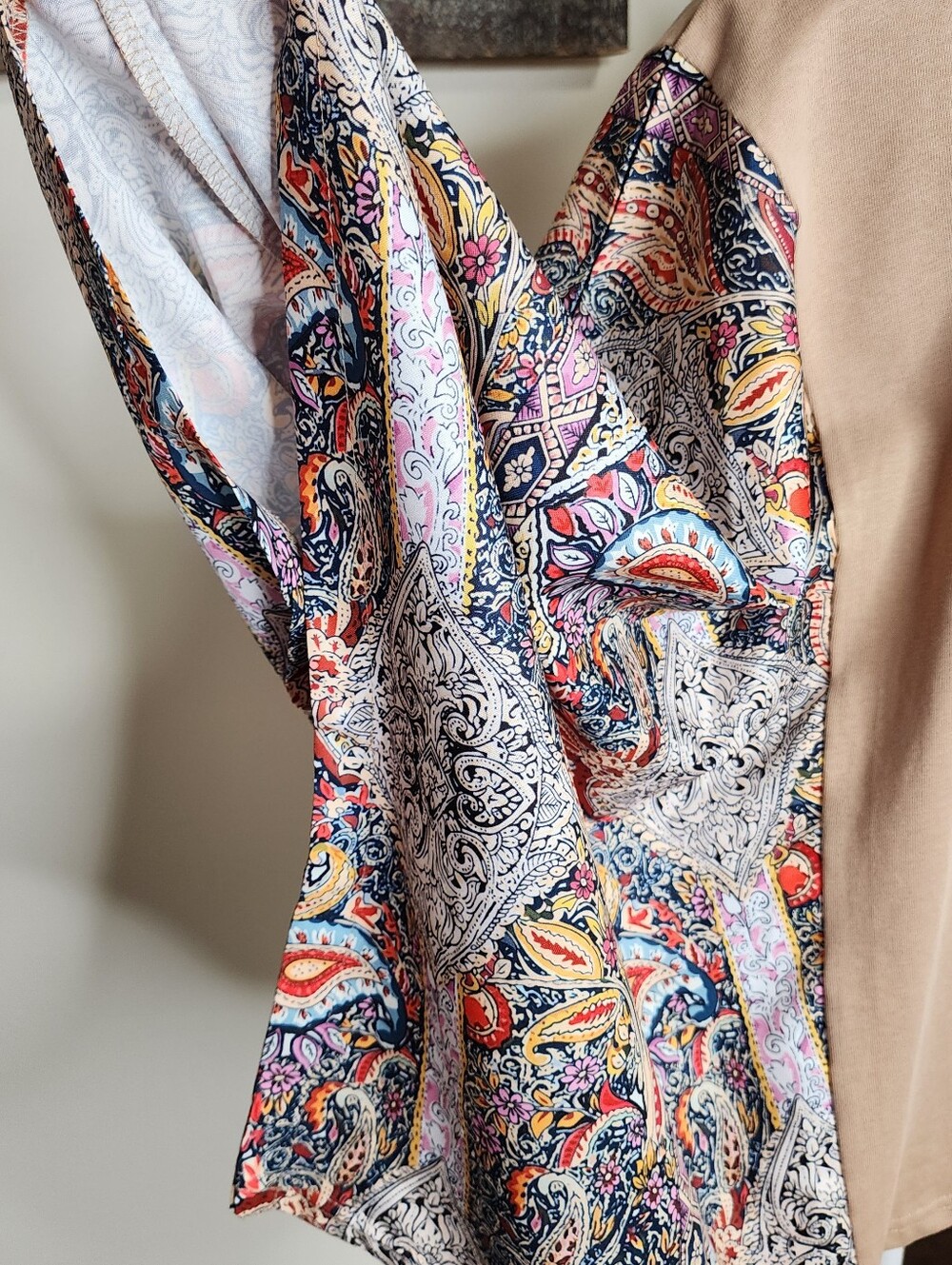 Paisley Kimono Sleeve Crop Top in Taupe - Picture 9 of 13